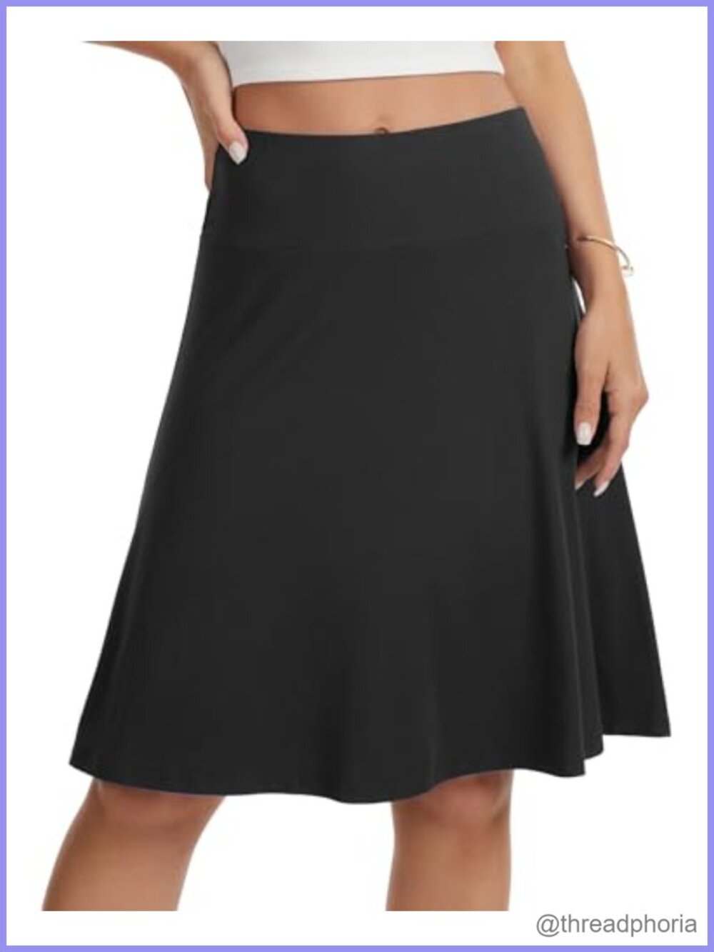 Women's Knee Length High Waisted Stretchy A-Line Skater Skirt Soft Knit